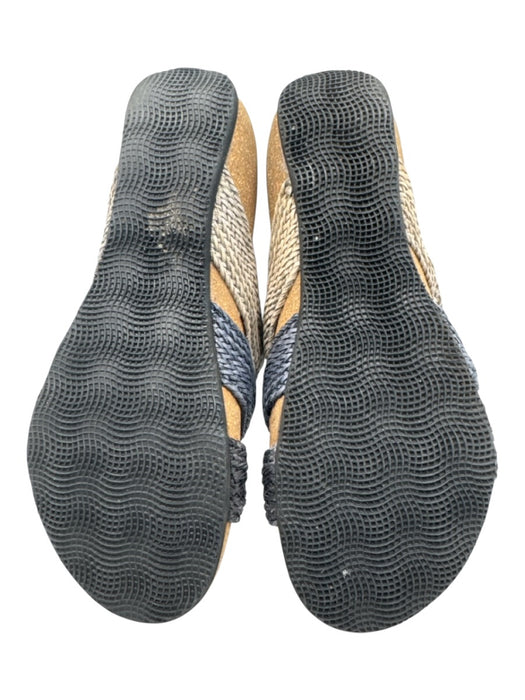 Taos Shoe Size 7.5 Gray, Blue, Brown Leather Cork Woven Wedge Slide Sandals Gray, Blue, Brown / 7.5