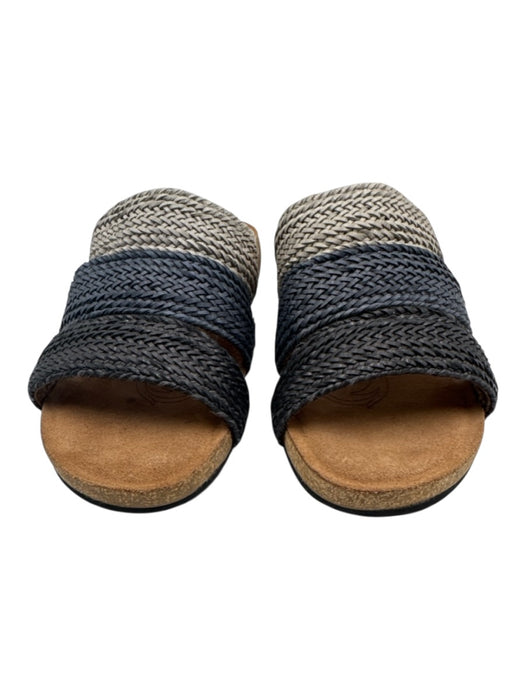 Taos Shoe Size 7.5 Gray, Blue, Brown Leather Cork Woven Wedge Slide Sandals Gray, Blue, Brown / 7.5