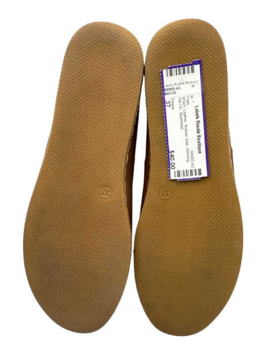 Charix Shoe Size 37 Brown Leather Rubber Sole Stitching Slip On Flats Brown / 37