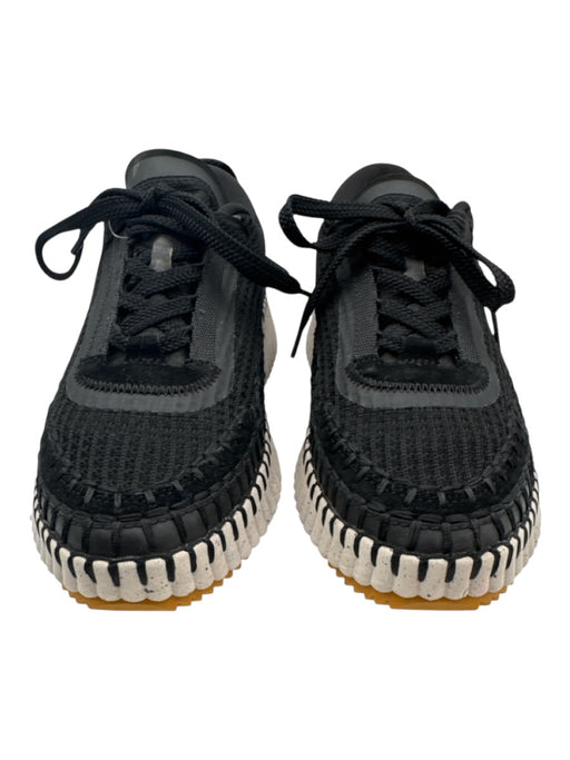 Chloe Shoe Size 37 Black & Gray Nylon Suede Woven Speckled Lace Up Sneakers Black & Gray / 37
