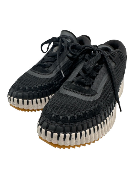 Chloe Shoe Size 37 Black & Gray Nylon Suede Woven Speckled Lace Up Sneakers Black & Gray / 37