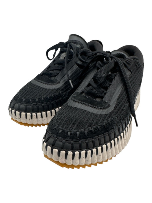 Chloe Shoe Size 37 Black & Gray Nylon Suede Woven Speckled Lace Up Sneakers Black & Gray / 37