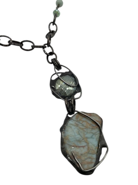Gunmetal Gray & Turquoise Green Metal & Stone Beaded Station Chain Necklace Gunmetal Gray & Turquoise Green