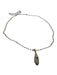 Silver, Green, Beige Metal & Stone Beaded Station Chain Pendant Quartz Necklace Silver, Green, Beige