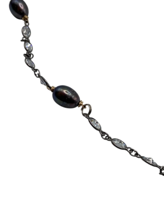 Purple, Clear, Gunmetal, Gold Metal & Pearl Beaded Station Chain Long Necklace Purple, Clear, Gunmetal, Gold