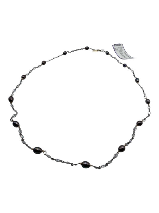 Purple, Clear, Gunmetal, Gold Metal & Pearl Beaded Station Chain Long Necklace Purple, Clear, Gunmetal, Gold