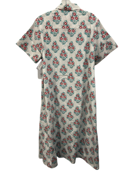 Livro Size M White, Red & Blue Cotton Floral Short Cuffed Sleeve Collared Dress White, Red & Blue / M