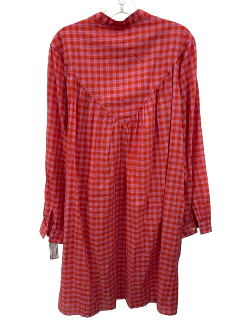 XiRENA Size XL Pink & Orange Cotton Blend Gingham Long Balloon Sleeve Dress Pink & Orange / XL