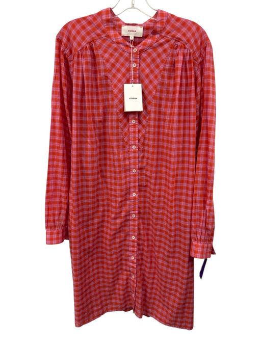 XiRENA Size XL Pink & Orange Cotton Blend Gingham Long Balloon Sleeve Dress Pink & Orange / XL