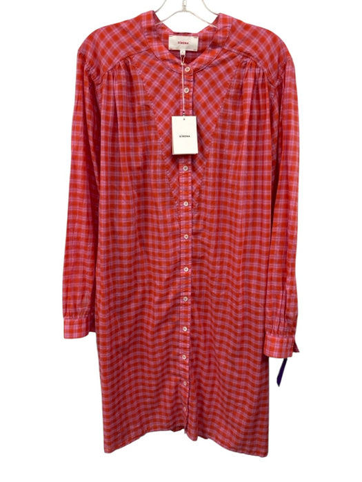 XiRENA Size XL Pink & Orange Cotton Blend Gingham Long Balloon Sleeve Dress Pink & Orange / XL