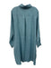 Crown Linen Designs Size L Slate Blue Linen Long Sleeve Button Front Shirt Dress Slate Blue / L