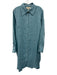 Crown Linen Designs Size L Slate Blue Linen Long Sleeve Button Front Shirt Dress Slate Blue / L