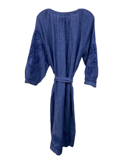 J. McLaughlin Size XL Blue Linen Long Balloon Sleeve Ladder Lace Detail Dress Blue / XL