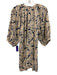 Staud Size L Cream Beige & Navy Blue Linen Abstract Botanical Print Dress Cream Beige & Navy Blue / L