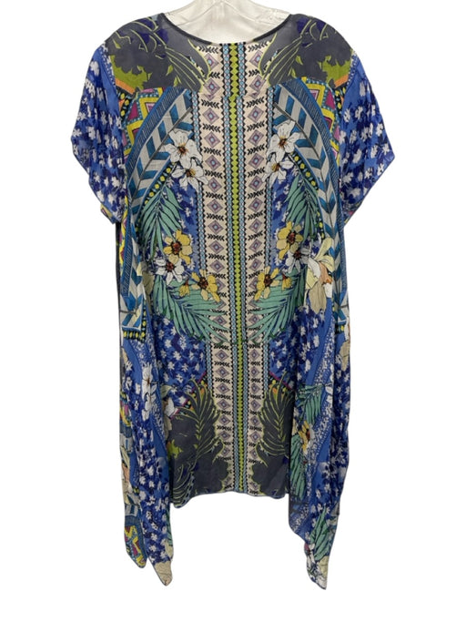 Johnny Was Size L Gray, Blue & Multi Cupro Rayon Short Sleeve Cover Up Dress Gray, Blue & Multi / L