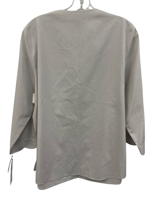 Foxcroft Size 14 Cream Gray Cotton Scalloped Edge 3/4 Sleeve Button Up Top Cream Gray / 14