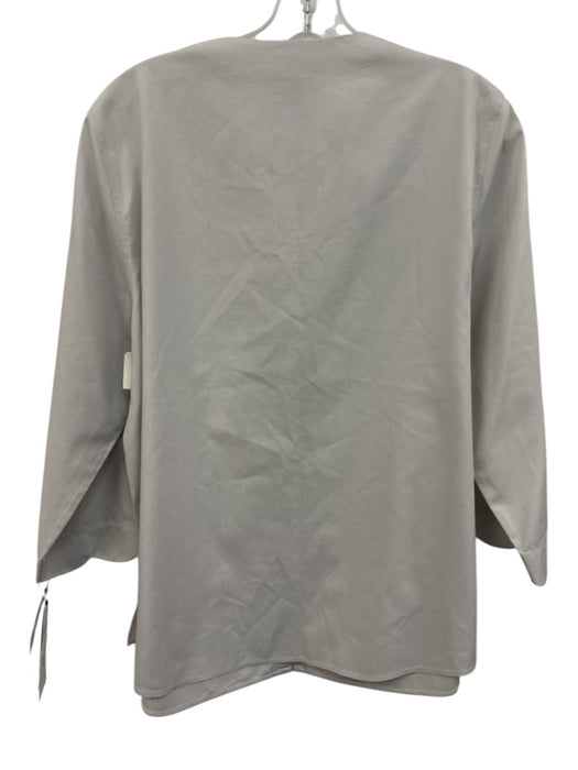 Foxcroft Size 14 Cream Gray Cotton Scalloped Edge 3/4 Sleeve Button Up Top Cream Gray / 14
