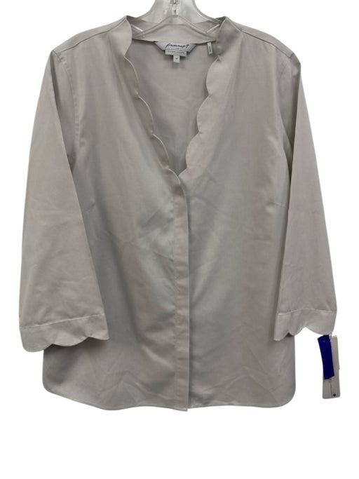 Foxcroft Size 14 Cream Gray Cotton Scalloped Edge 3/4 Sleeve Button Up Top Cream Gray / 14