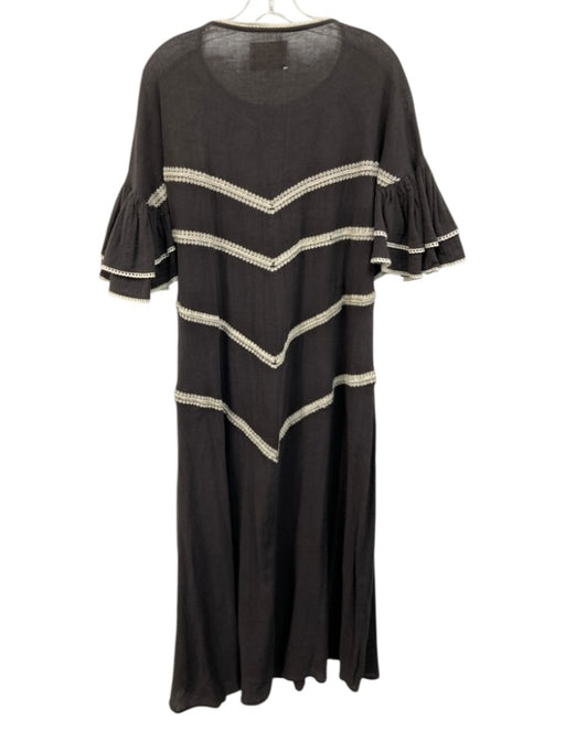 Stella Forest Size 42 Gray & Cream White Cotton 1/2 Ruffle Sleeve Dress Gray & Cream White / 42