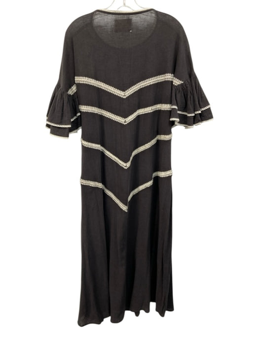 Stella Forest Size 42 Gray & Cream White Cotton 1/2 Ruffle Sleeve Dress Gray & Cream White / 42