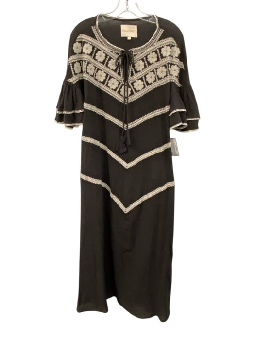 Stella Forest Size 42 Gray & Cream White Cotton 1/2 Ruffle Sleeve Dress Gray & Cream White / 42