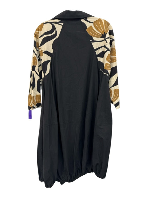Alembika Size 1 Black, Cream & Tan Cotton Botanical Long Sleeve Dress Black, Cream & Tan / 1