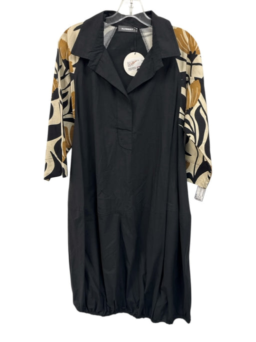 Alembika Size 1 Black, Cream & Tan Cotton Botanical Long Sleeve Dress Black, Cream & Tan / 1