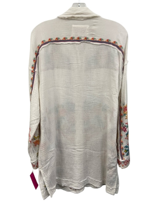 Biya Johnny Was Size M White, Blue, Pink Cotton Crinkle Embroidered Top White, Blue, Pink / M