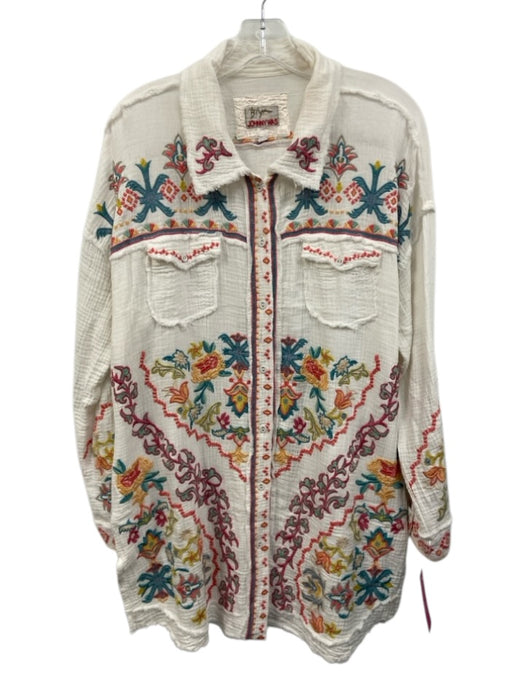 Biya Johnny Was Size M White, Blue, Pink Cotton Crinkle Embroidered Top White, Blue, Pink / M