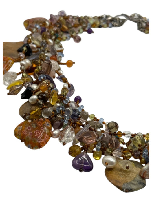 Brown & Multi Glass Beads Stone Beads Pearl accents Multi Strand Necklace Brown & Multi
