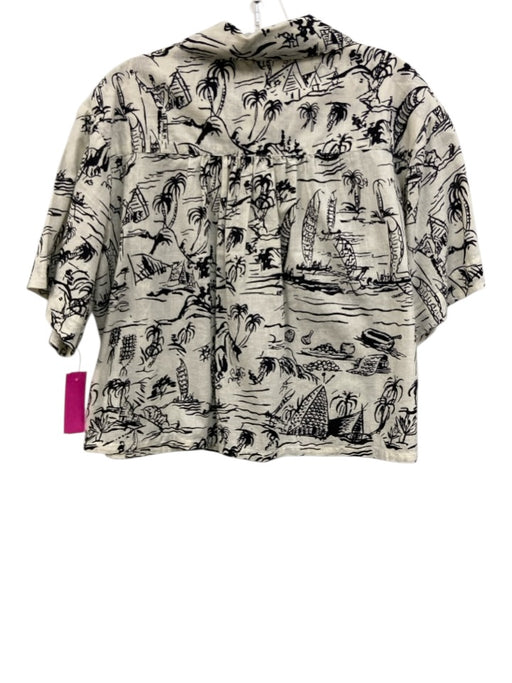 The Great Size L / 3 White & Black Cotton Button Down Line Art Print Top White & Black / L / 3