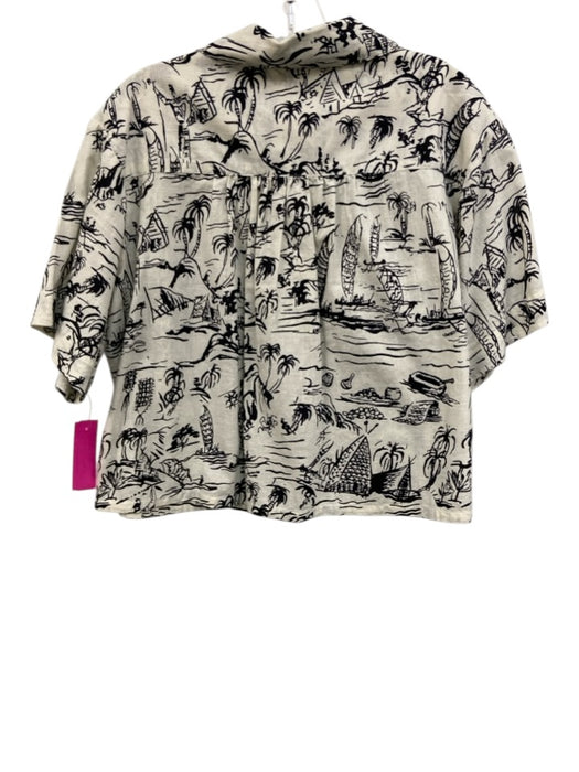 The Great Size L / 3 White & Black Cotton Button Down Line Art Print Top White & Black / L / 3