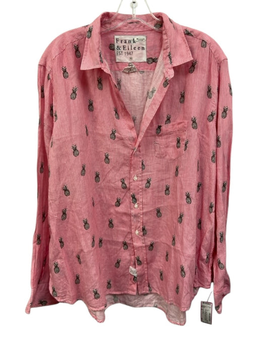 Frank & Eileen Size XL Pink, White, black Linen Pineapple Print Button Top Pink, White, black / XL