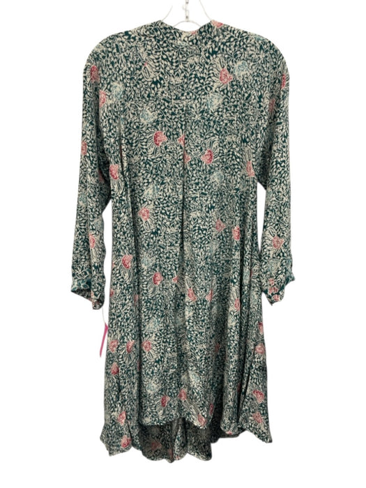 Natalie Martin Size XS Green, Pink, White Silk Long Sleeve Floral Midi Dress Green, Pink, White / XS