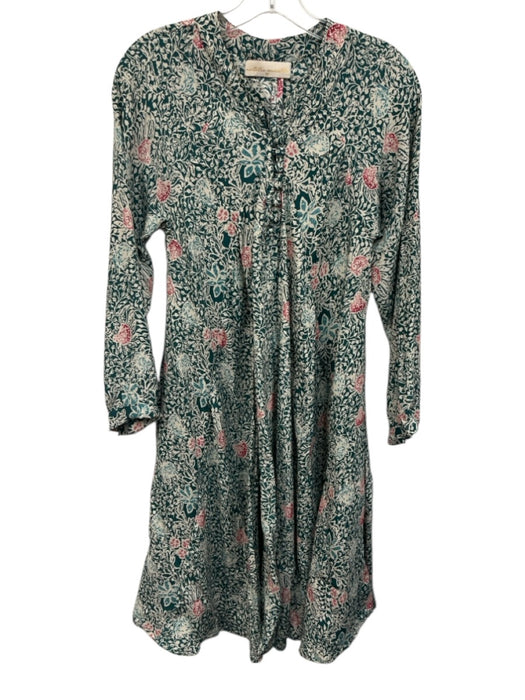 Natalie Martin Size XS Green, Pink, White Silk Long Sleeve Floral Midi Dress Green, Pink, White / XS