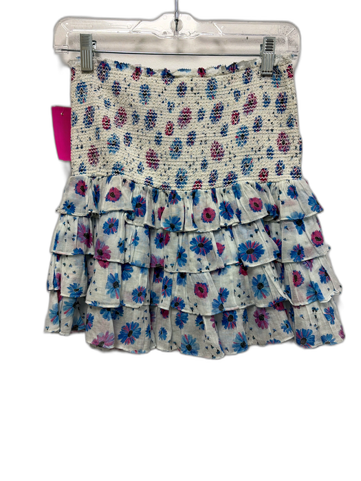 Loveshackfancy Size 8 Blue, Purple, White Cotton Smocked Waist Band Floral Skirt Blue, Purple, White / 8