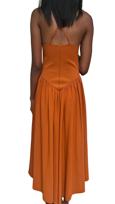 Khaite Size M Orange Viscose Blend Spaghetti Strap Midi Stretch Dress