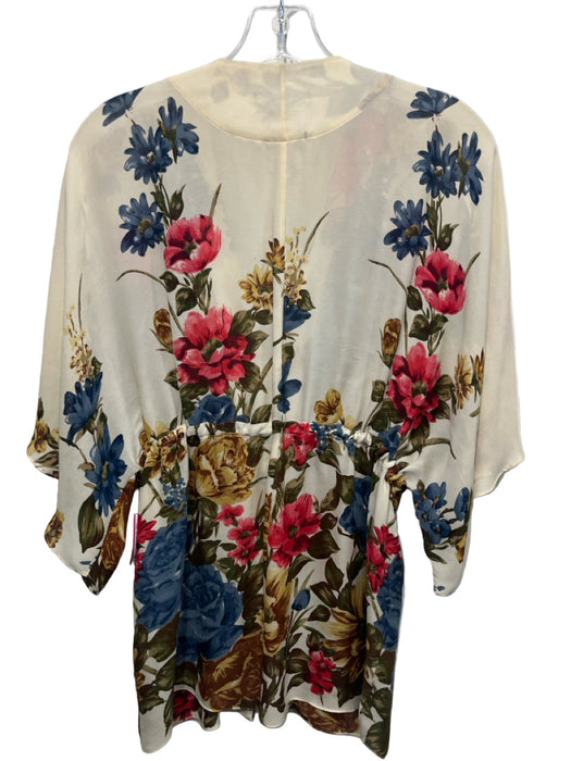 Alice + Olivia Size Small Cream & Multi Silk Short Sleeve Wrap Floral Top