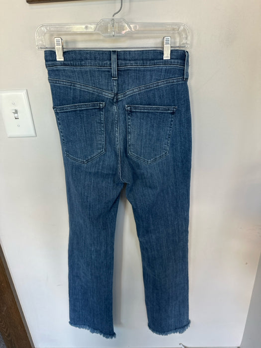 AYR Size 27L Med Dark Wash Cotton Blend High Waist Straight Leg Raw Hem Jeans