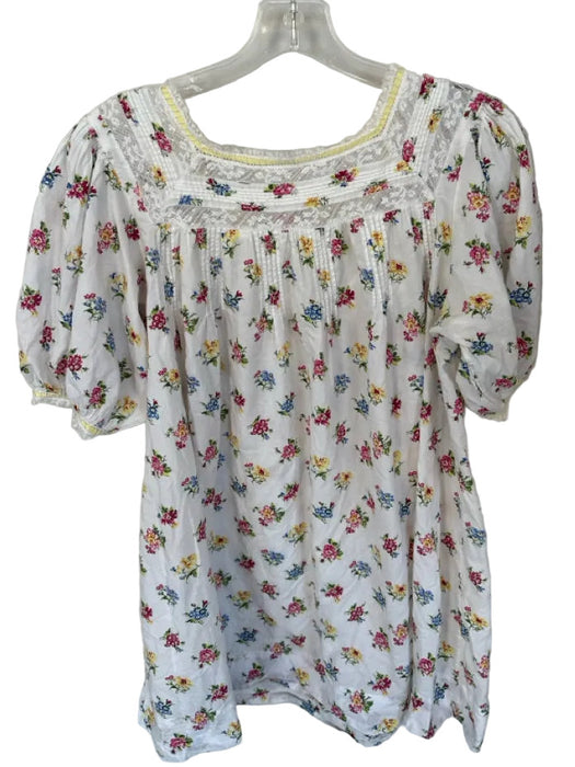 Doen Size M White Cotton Floral Lace Detail Balloon Sleeve Mini Dress