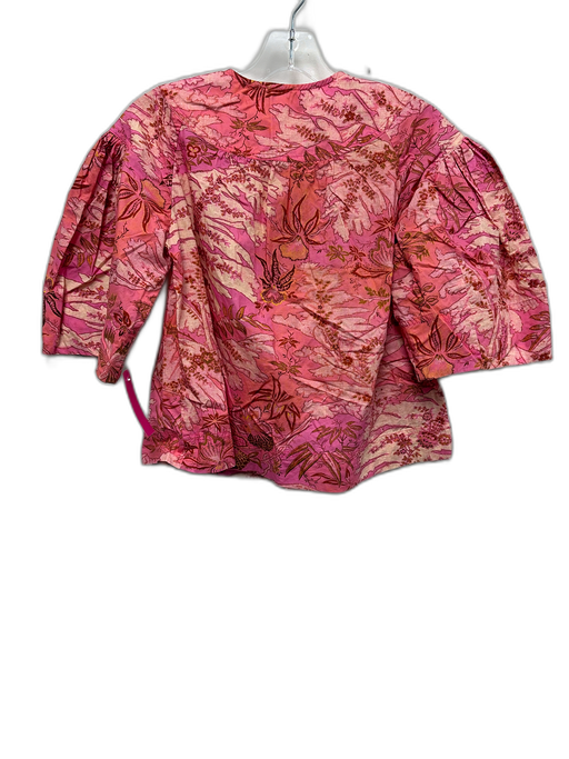 Ulla Johnson Size 0 Pink & White Cotton Half Sleeve Floral Half Zip Top Pink & White / 0
