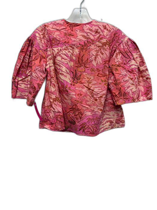 Ulla Johnson Size 0 Pink & White Cotton Half Sleeve Floral Half Zip Top Pink & White / 0
