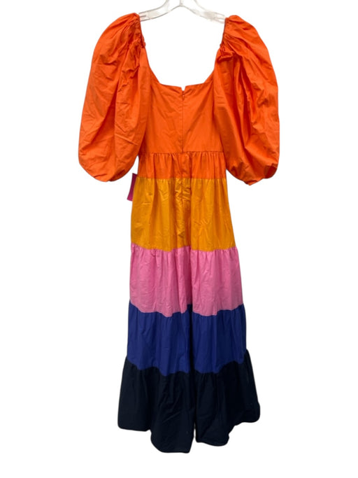 Farm Size XS Orange & Multi Cotton Half Balloon Sleeve Color Block V Neck Dress Orange & Multi / XS