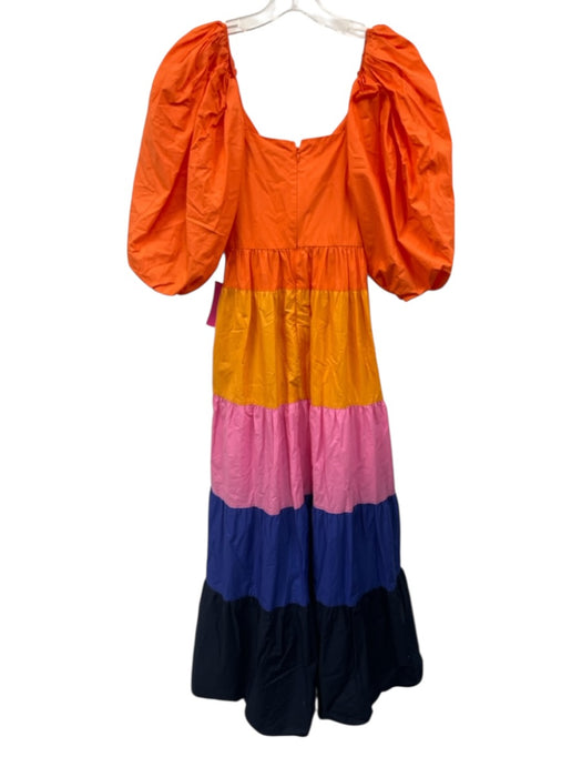 Farm Size XS Orange & Multi Cotton Half Balloon Sleeve Color Block V Neck Dress Orange & Multi / XS
