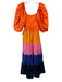 Farm Size XS Orange & Multi Cotton Half Balloon Sleeve Color Block V Neck Dress Orange & Multi / XS