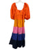 Farm Size XS Orange & Multi Cotton Half Balloon Sleeve Color Block V Neck Dress Orange & Multi / XS
