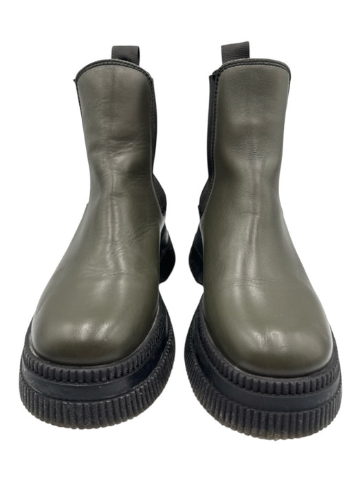 Ganni Shoe Size 36 Olive Green & Black Leather Rubber Sole Platform Booties Olive Green & Black / 36
