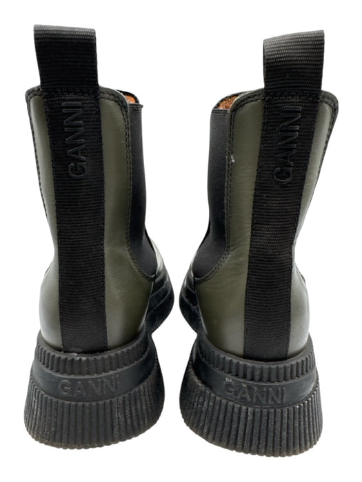 Ganni Shoe Size 36 Olive Green & Black Leather Rubber Sole Platform Booties Olive Green & Black / 36