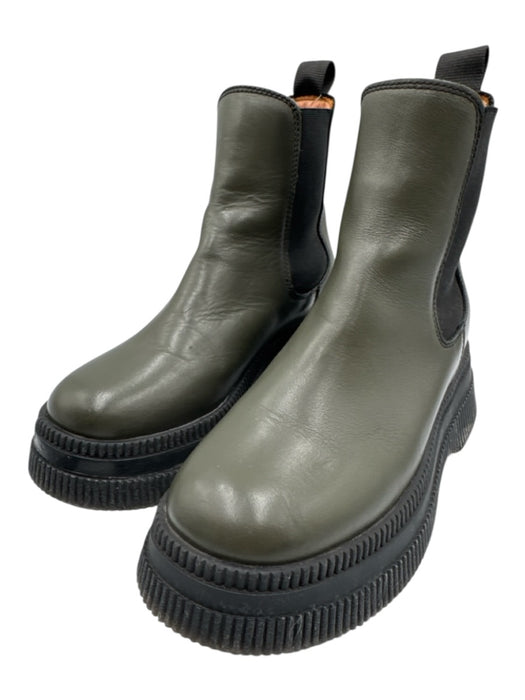 Ganni Shoe Size 36 Olive Green & Black Leather Rubber Sole Platform Booties Olive Green & Black / 36
