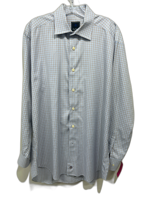 David Donahue Size 16 Blue & Tan Cotton Plaid Button up Men's Long Sleeve Shirt Blue & Tan / 16